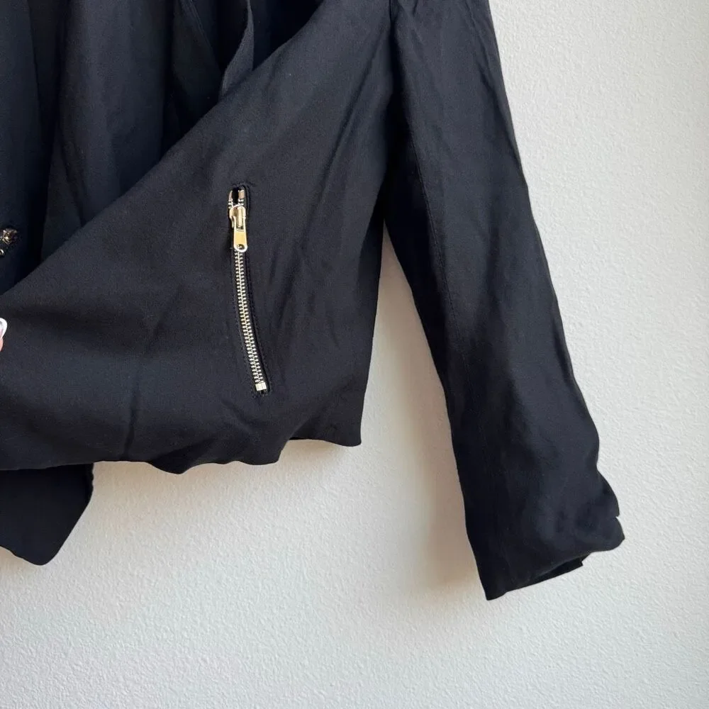 🟣$5/$25 Club Monaco Drape Black Open Front Zipper Blazer Office Wear Size Small